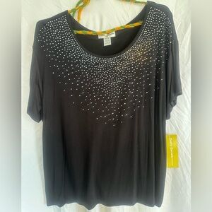 Cathy Daniels Black Studded Short Sleeve Top NWT
